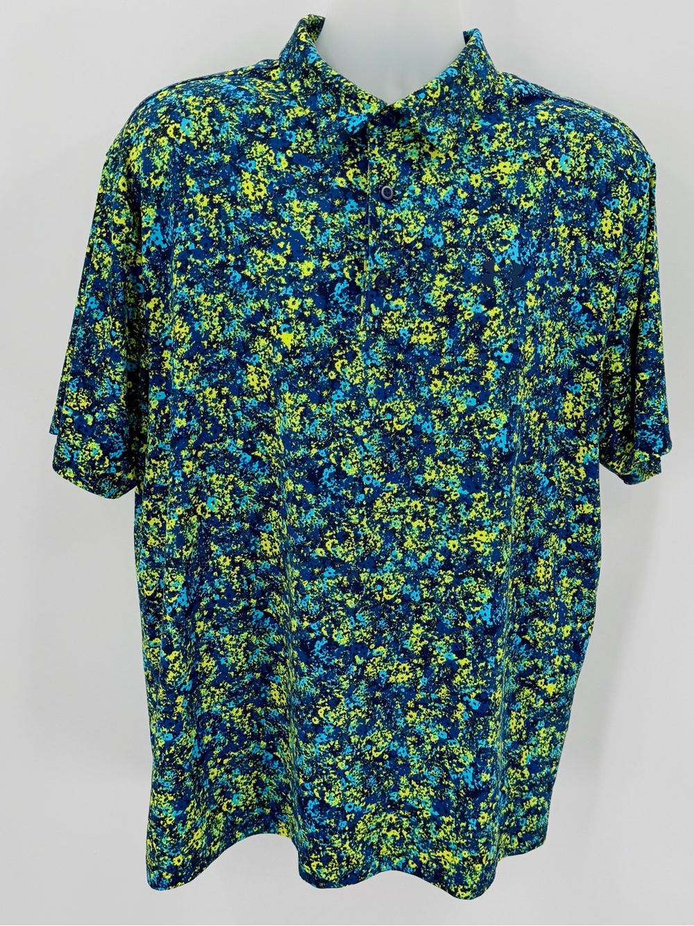 Under Armour Polo Shirt Men’s XL Printed Navy Blue Yellow The Playoff 1377297